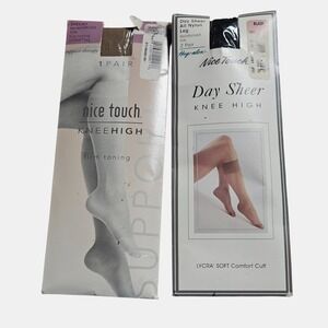 Sears Nice Touch Sheer Firm Toning Knee Highs Sz‎ A Black Sandstone 3 Pairs NWT